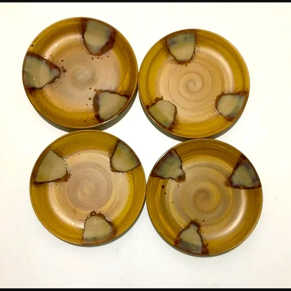 SANGO SPLASH BROWN Dinner Salad Plate 8-1/4" SET OF FOUR 4 Partially Glazed 4951 - Picture 7 of 12